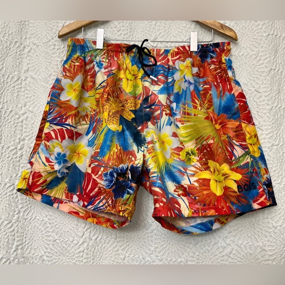 BOSS Hugo Piranha Swim Short Bright Orange Tropical Size XL Beach Swim Summer - Picture 15 of 15